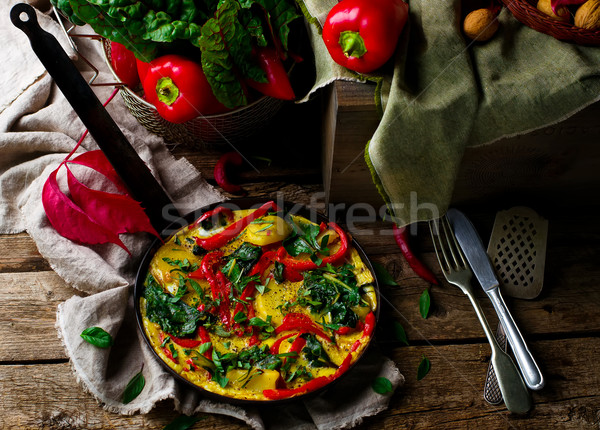 fritatta with potato, pepper, and swiss chard.  Stock photo © zoryanchik
