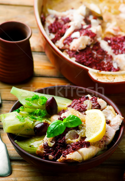 Cod with Olives and Fennel Stock photo © zoryanchik