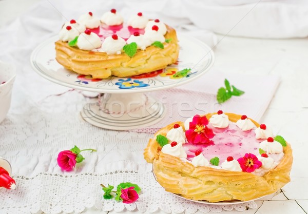 tart  with cottage cheese, cowberry and cream Stock photo © zoryanchik