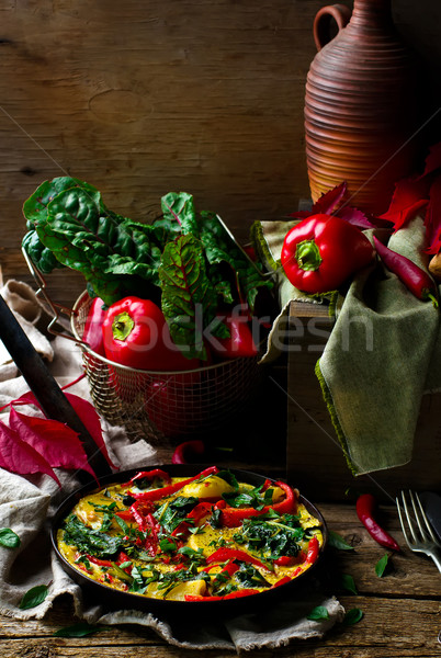 fritatta with potato, pepper, and swiss chard.  Stock photo © zoryanchik