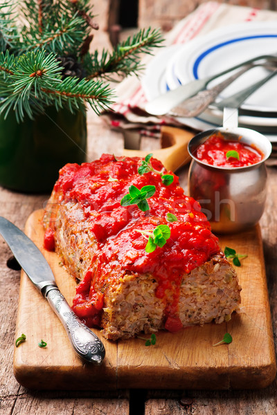 Hulled Barley Bread with tomato sauce Stock photo © zoryanchik