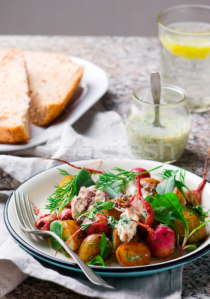 roast radish new potato peppered mackerel salad Stock photo © zoryanchik