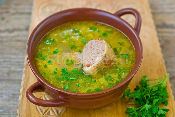 chicken soup with the stuffed chicken neck. Jewish cuisine Stock photo © zoryanchik