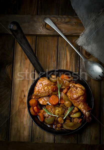 Tavuk mantar sebze şarap stil rustik Stok fotoğraf © zoryanchik