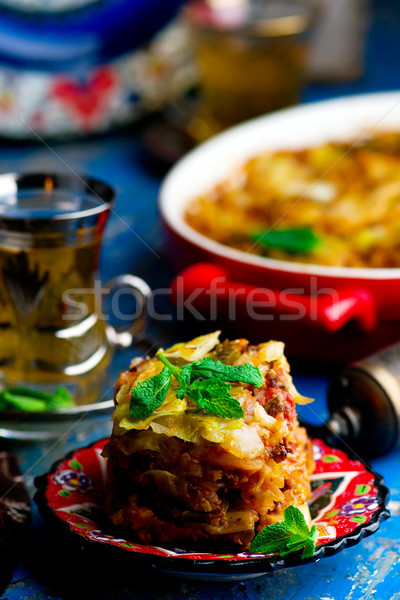 turkish cabbage casserole with minced meat Stock photo © zoryanchik