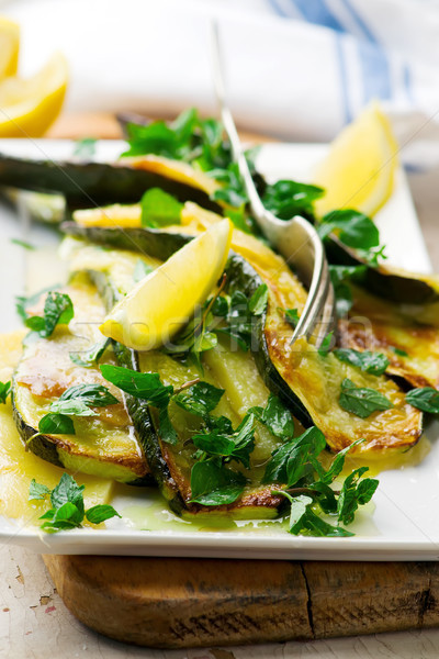 Stock foto: Gegrillt · Sommer · Squash · Käse · Zitrone · mint