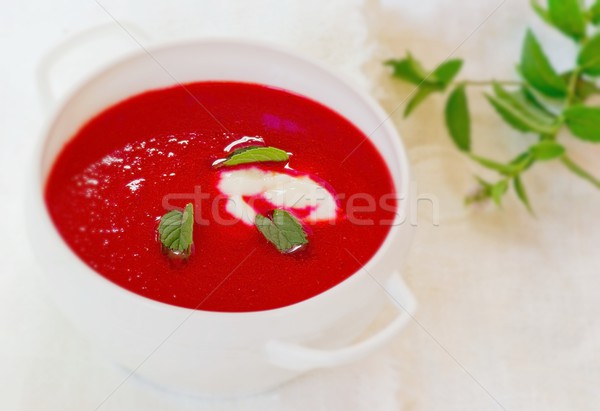 Foto stock: Raiz · de · beterraba · tomates · cremoso · dieta · sopa · branco