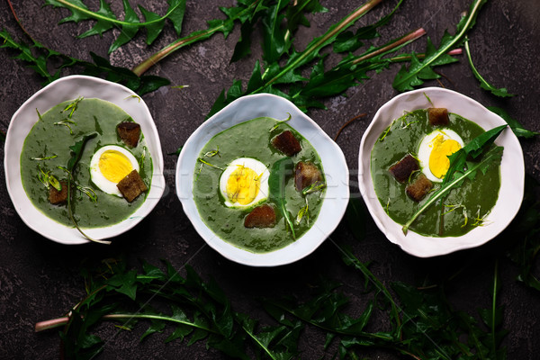 CREAMY WILD GARLIC SOUP WITH DANDELION LEAVES  Stock photo © zoryanchik