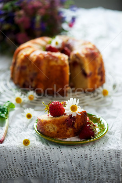 Stock photo: STRAWBERRY RHUBARB BUNDT CAKE.style vintage