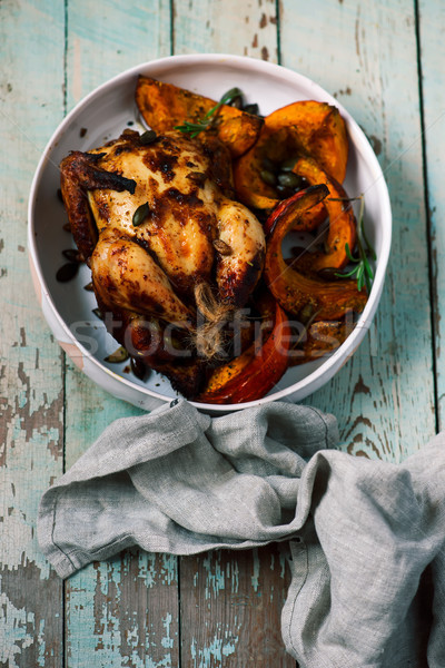 Stock foto: Brathähnchen · Kürbis · Essen · Huhn · Kochen