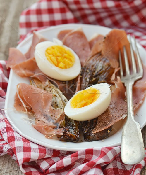 red endive eggs and hamon warm salad Stock photo © zoryanchik