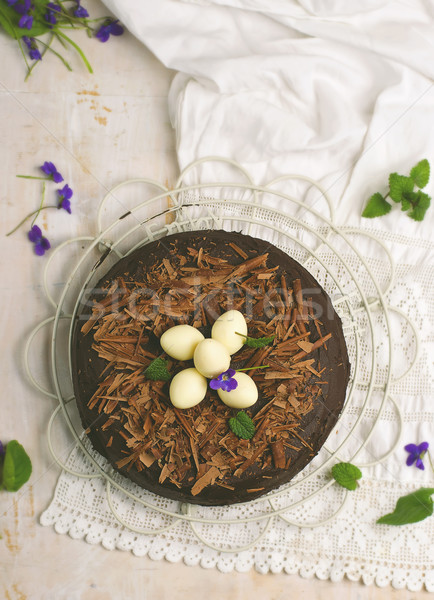 chocolate cake with an easter decor Stock photo © zoryanchik