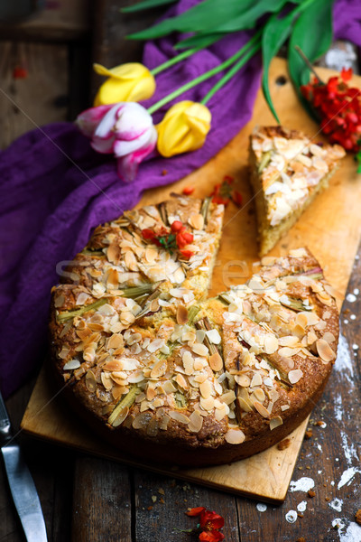 Rabarbar ciasto rustykalny selektywne focus żywności Zdjęcia stock © zoryanchik