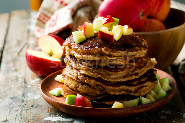 Apples pancakes with marple syrup Stock photo © zoryanchik