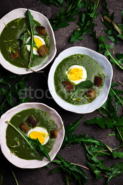 CREAMY WILD GARLIC SOUP WITH DANDELION LEAVES  Stock photo © zoryanchik