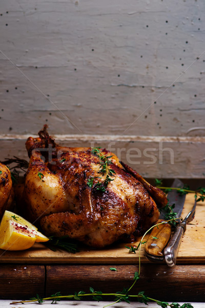 Stock fotó: Sült · csirke · citrom · fokhagyma · étel · vacsora · főzés