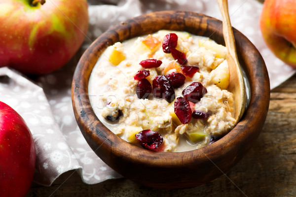 overnight oats with apples cranberrie and cinnamon Stock photo © zoryanchik