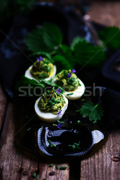 nettled eggs spring devils.style rustic. Stock photo © zoryanchik