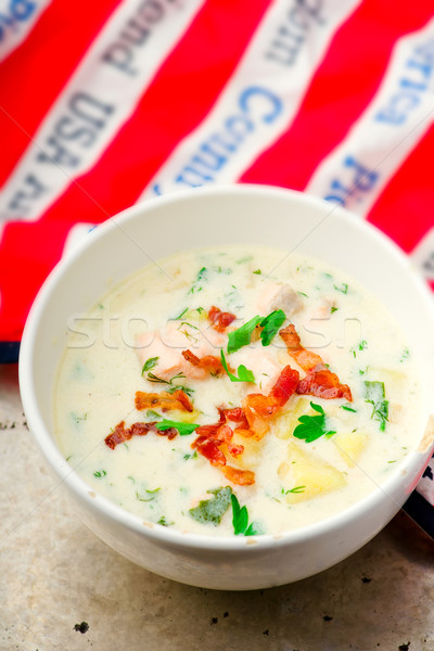 Stock photo: chowder with a salmon and bacon 