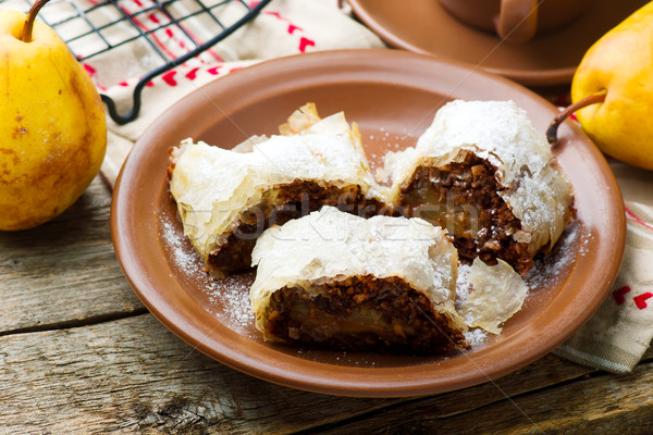 Pears and chocolate   strudel. .selective focus.  Stock photo © zoryanchik