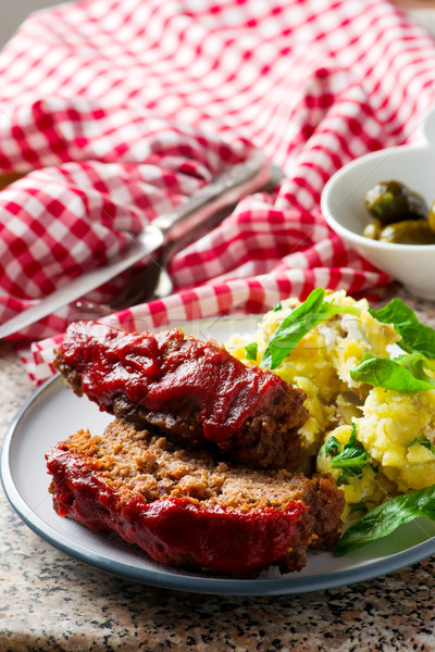 Meat loaf with tomato sauce.selective focus Stock photo © zoryanchik