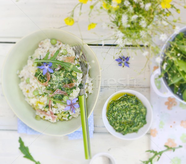 Yeşil risotto pesto sos çanak gıda Stok fotoğraf © zoryanchik