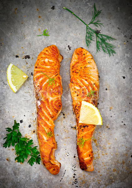Frit filet saumon métallique vintage mise au point sélective Photo stock © zoryanchik