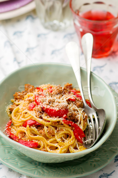 spaghetti with ground meat and pepper Stock photo © zoryanchik