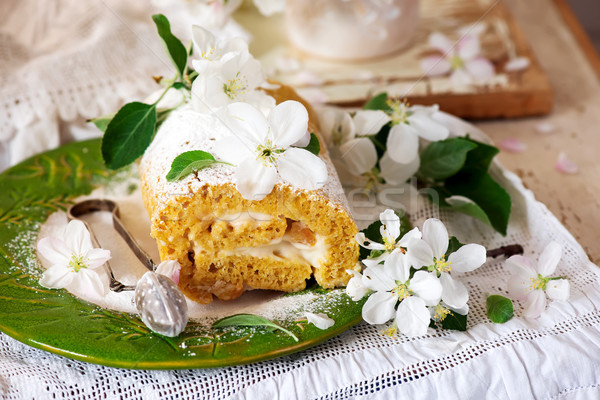 Cinnamon Apple Cake Roll with cream cheese Stock photo © zoryanchik