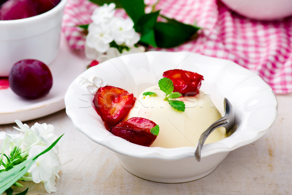 the panna cotta  with plum sauce Stock photo © zoryanchik