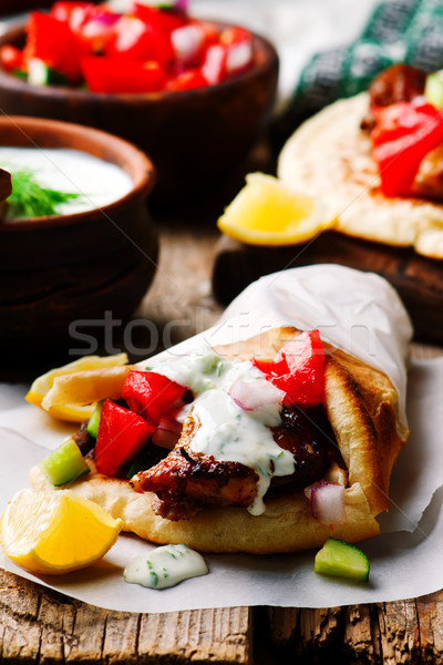 greek chicken gyros with tzatziki Stock photo © zoryanchik