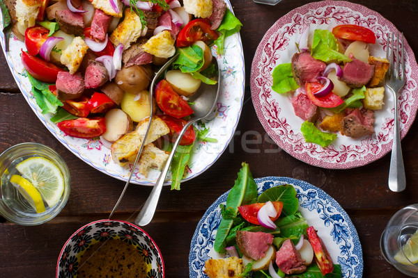 Stockfoto: Aardappel · warm · salade · stijl · rustiek · selectieve · aandacht