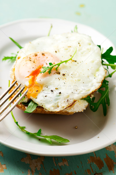 Open Face Breakfast Sandwich With Ricotta Spread Stock photo © zoryanchik