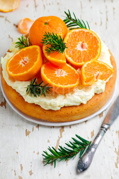 Friss mandarin torta krém sajt Stock fotó © zoryanchik