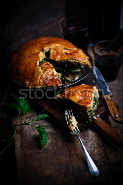 Chicken and nettle pie.style rustic Stock photo © zoryanchik