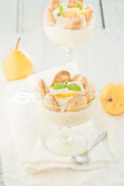 Dessert with pears, creamy cream and cookies  Stock photo © zoryanchik