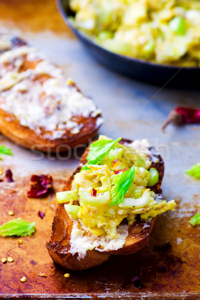 Stock fotó: Bruschetta · zeller · tojások · stílus · klasszikus · szelektív · fókusz