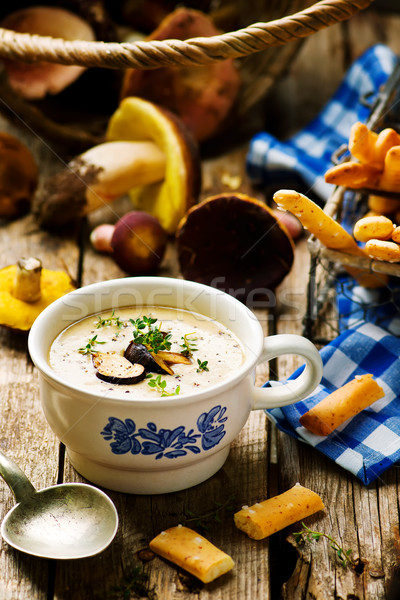 Stockfoto: Bos · champignons · room · soep · stijl · rustiek