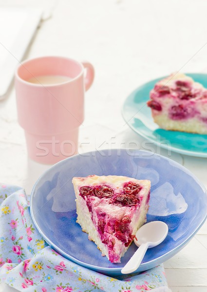 cottage cheese pudding with cherry, a milk cup for a breakfast on . Stock photo © zoryanchik