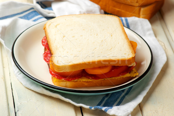 Omelet salami  sandwich Stock photo © zoryanchik