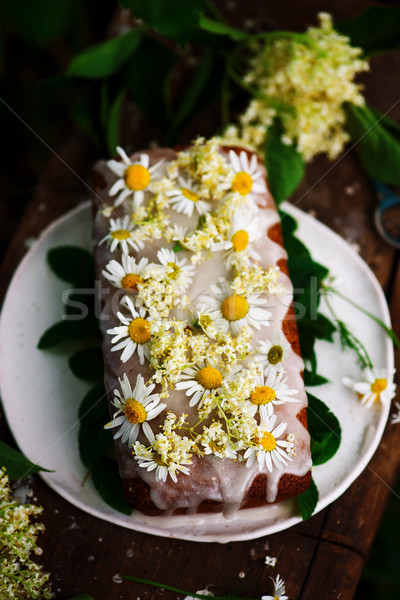 vegan elderflower honey lemon drizzle cake. Stock photo © zoryanchik