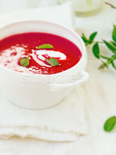 Rote Bete Tomaten cremig Ernährung Suppe weiß Stock foto © zoryanchik