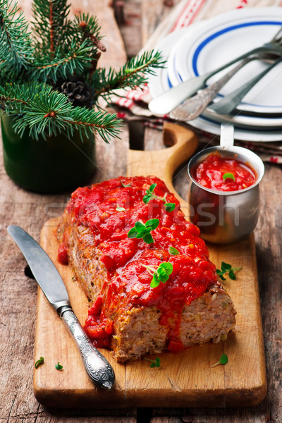 Cebada pan salsa de tomate tomate alimentos verde Foto stock © zoryanchik