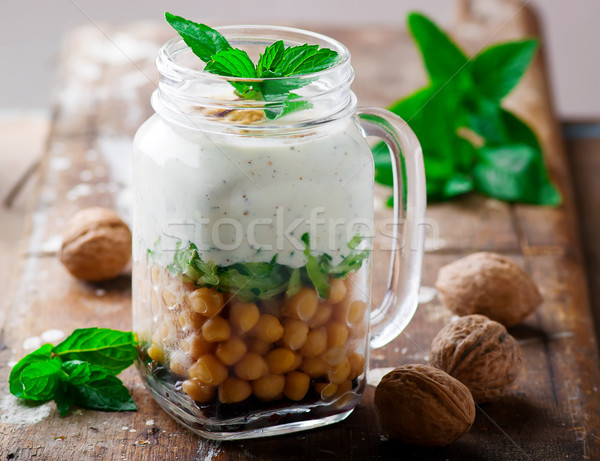 minty yogurt parfaits in the jar.style rustic. Stock photo © zoryanchik