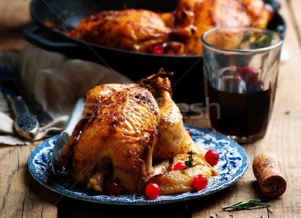cranberry apple stuffed cornish hens Stock photo © zoryanchik
