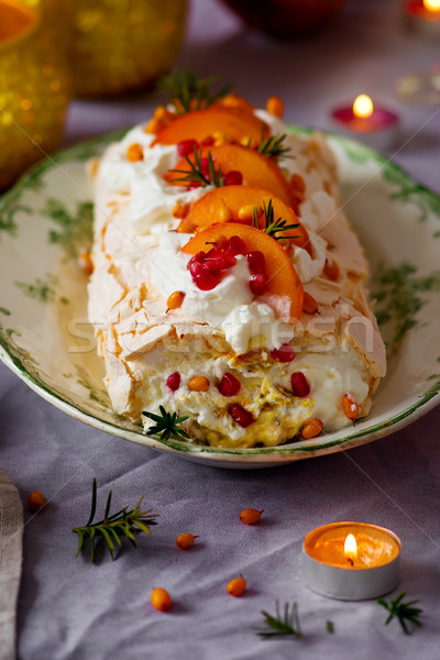 Winter Fruit Pavlova Roulade.Style vintage Stock photo © zoryanchik