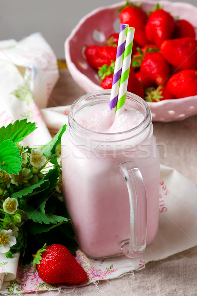 strawberry milkshake in mason jar.style vintage. Stock photo © zoryanchik