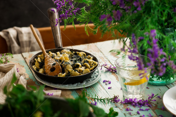 orecchiette butter braised nettles.food gathering Stock photo © zoryanchik