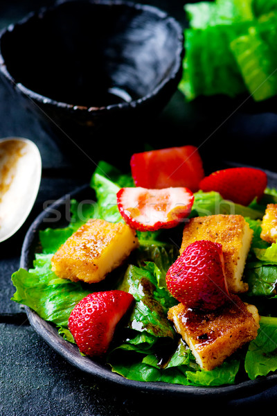  green salad with strawberry and fried cheese Stock photo © zoryanchik