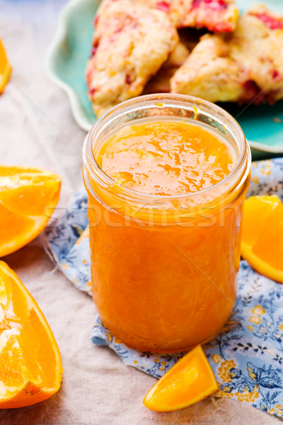 Oranje jam glas focus voedsel ontbijt Stockfoto © zoryanchik